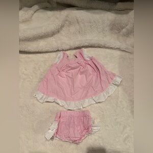 🌸5/$50🌸Pink Striped Baby Dress & Bloomer Set - White Ruffle Trim